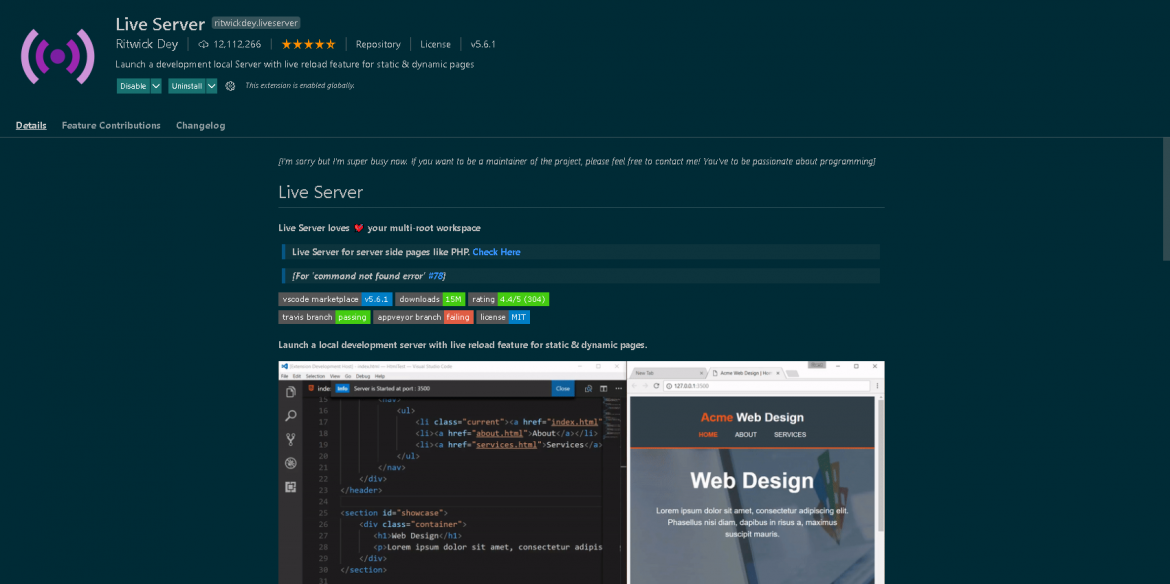 Visual studio code live html previewer не работает