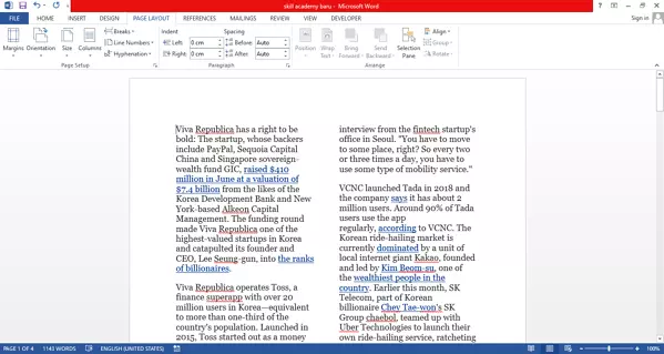 Membuat dua atau lebih tulisan berkolom di Microsoft Word