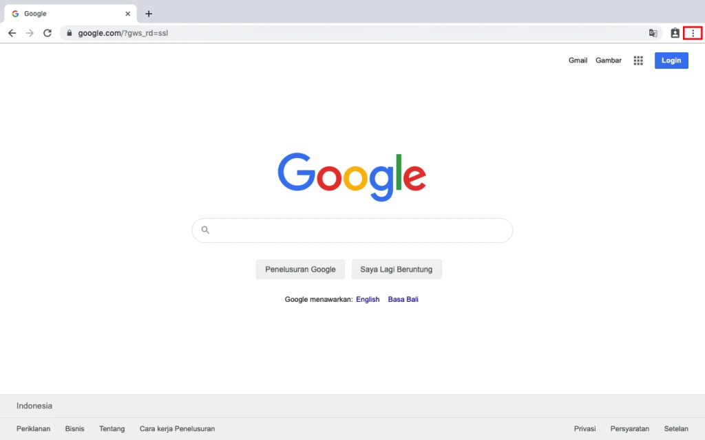 Dari tampilan utama Chrome, Anda bisa memilih tombol menu di sebelah kanan atas.