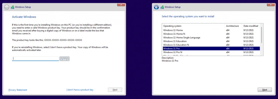 Memulai instalasi Windows 11